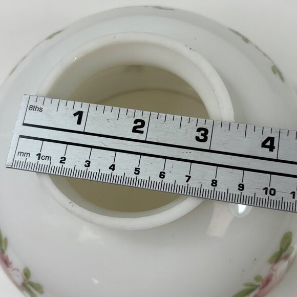 Vintage White Floral Glass Lamp Shade Globe Pink Roses  Blue Flowers  7" Diamete - Picture 10 of 10